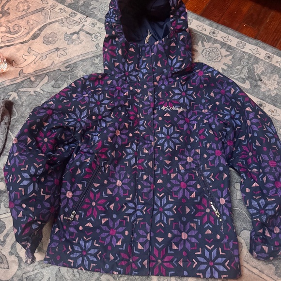 Columbia Omni Tech Jacket floral girls size 6 hooded water resistant some wear
